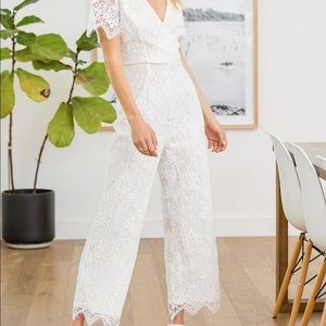 White Lace Short Sleeve Jumpsuit-worn once